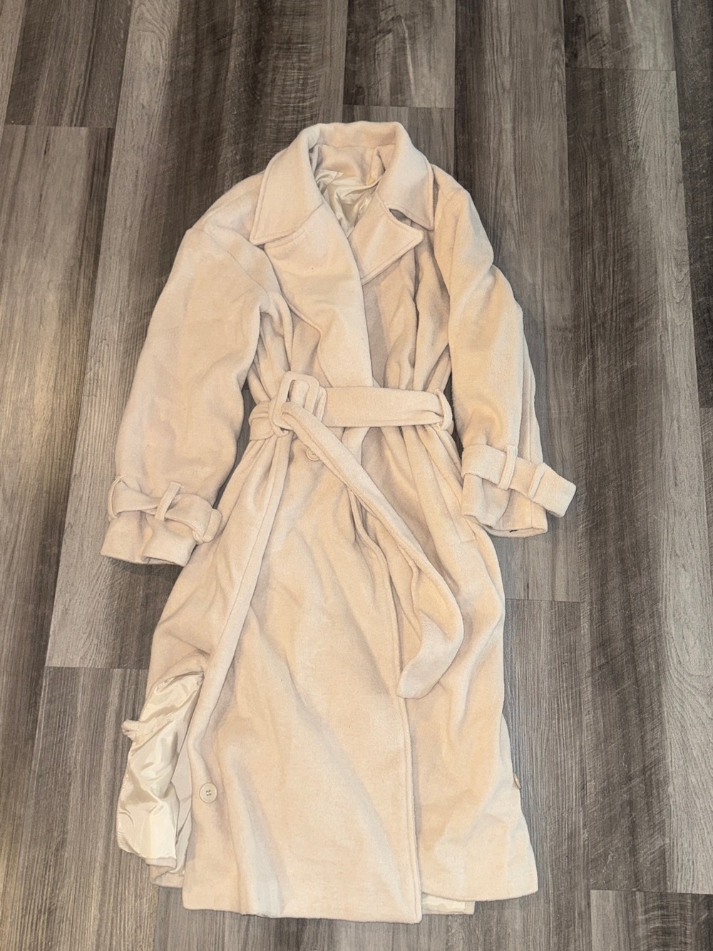 Women's Cream Long Belted Trench Coat